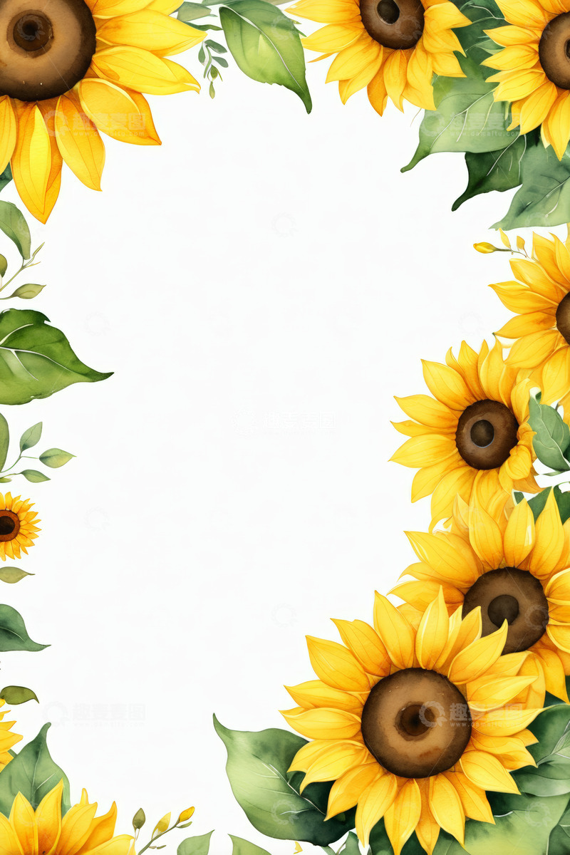 高清大图下载【趣麦麦图】向日葵花卉边框插画素材