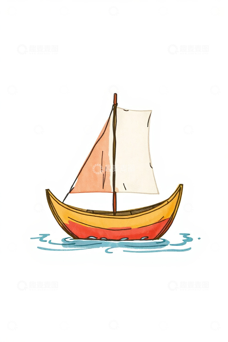 高清大图下载【趣麦麦图】手绘帆船在水面漂浮画面
