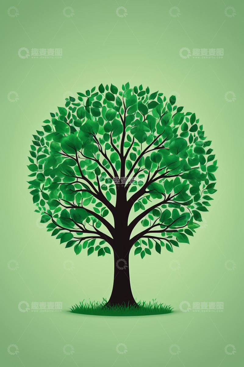 高清大图下载【趣麦麦图】-绿色圆形树冠树木插画