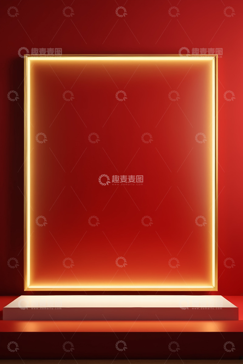 高清大图下载【趣麦麦图】红色背景发光矩形展示台