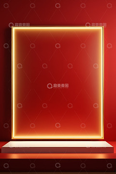 红色背景发光矩形展示台