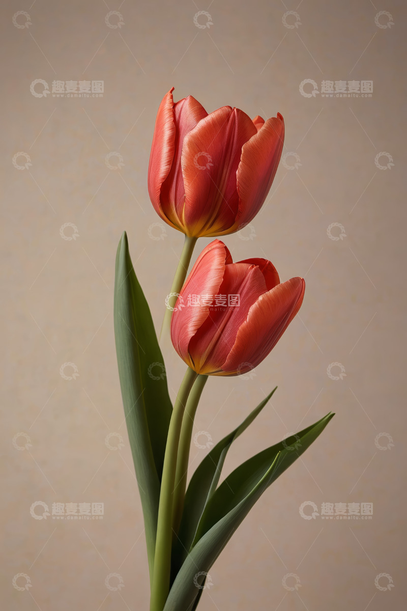 高清大图下载【趣麦麦图】两朵红色郁金香特写