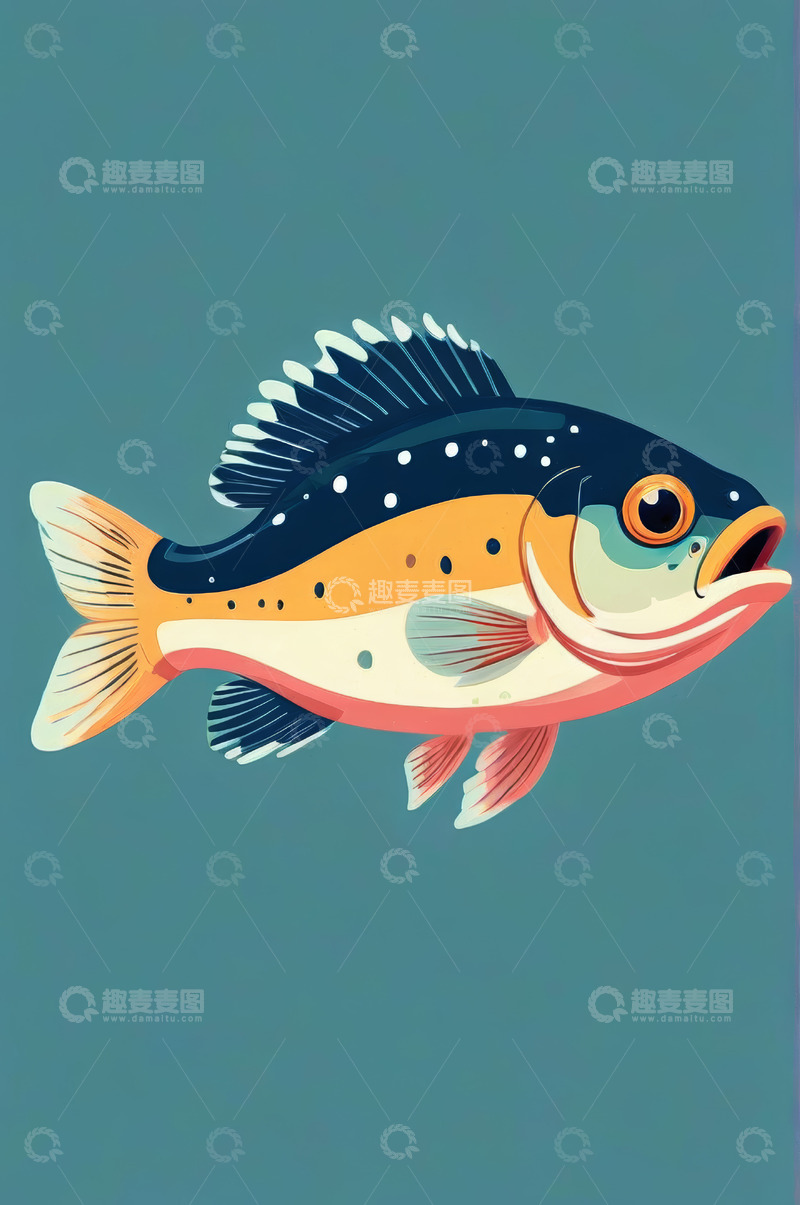 高清大图下载【趣麦麦图】彩色卡通鱼插画