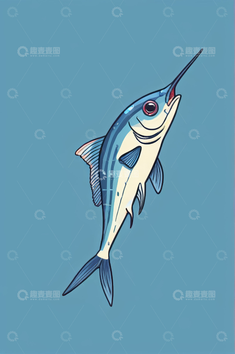 高清大图下载【趣麦麦图】手绘卡通剑鱼插画素材
