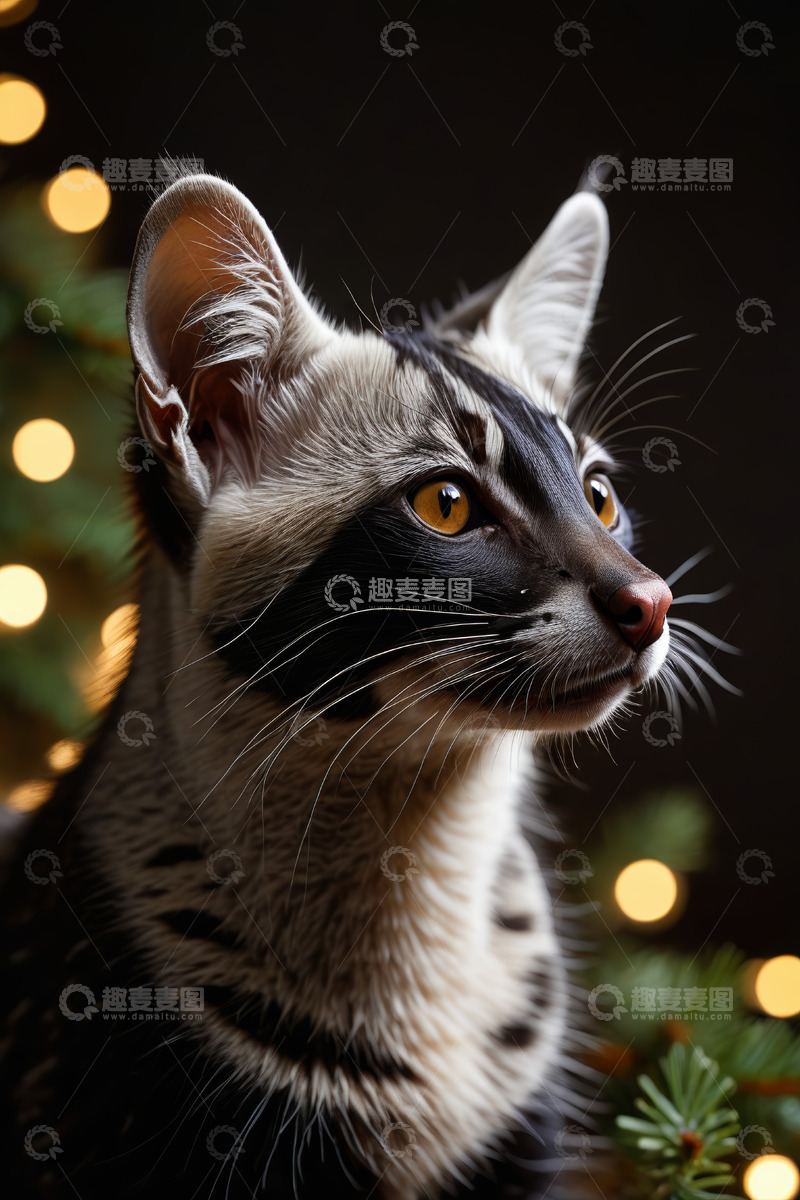 高清大图下载【趣麦麦图】圣诞节背景下的可爱猫咪特写