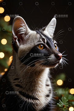 圣诞节背景下的可爱猫咪特写