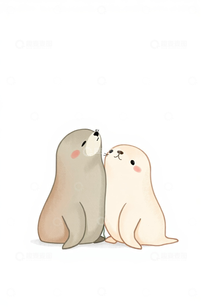高清大图下载【趣麦麦图】可爱卡通海豹亲昵互动