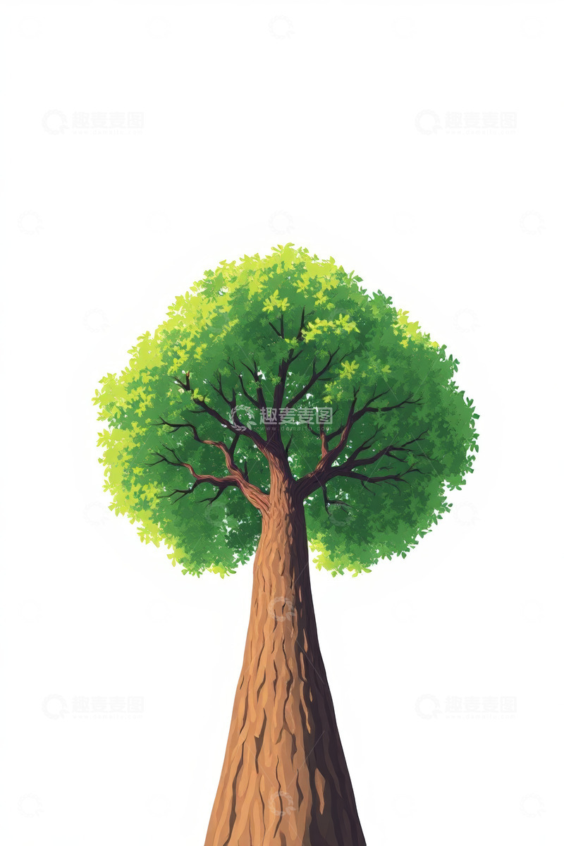 高清大图下载【趣麦麦图】单棵绿色树木插画素材