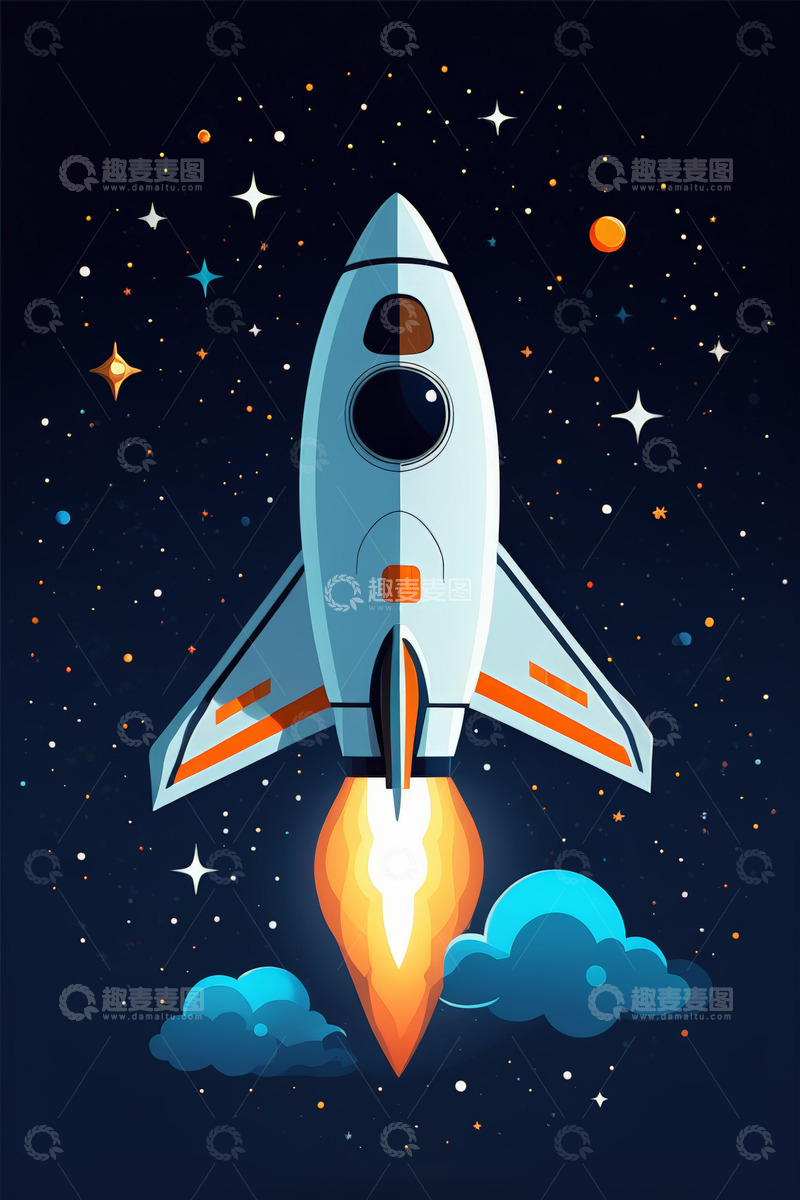 高清大图下载【趣麦麦图】卡通火箭太空飞行画面