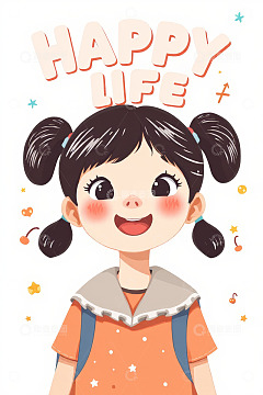 扎双马尾的快乐女孩插画