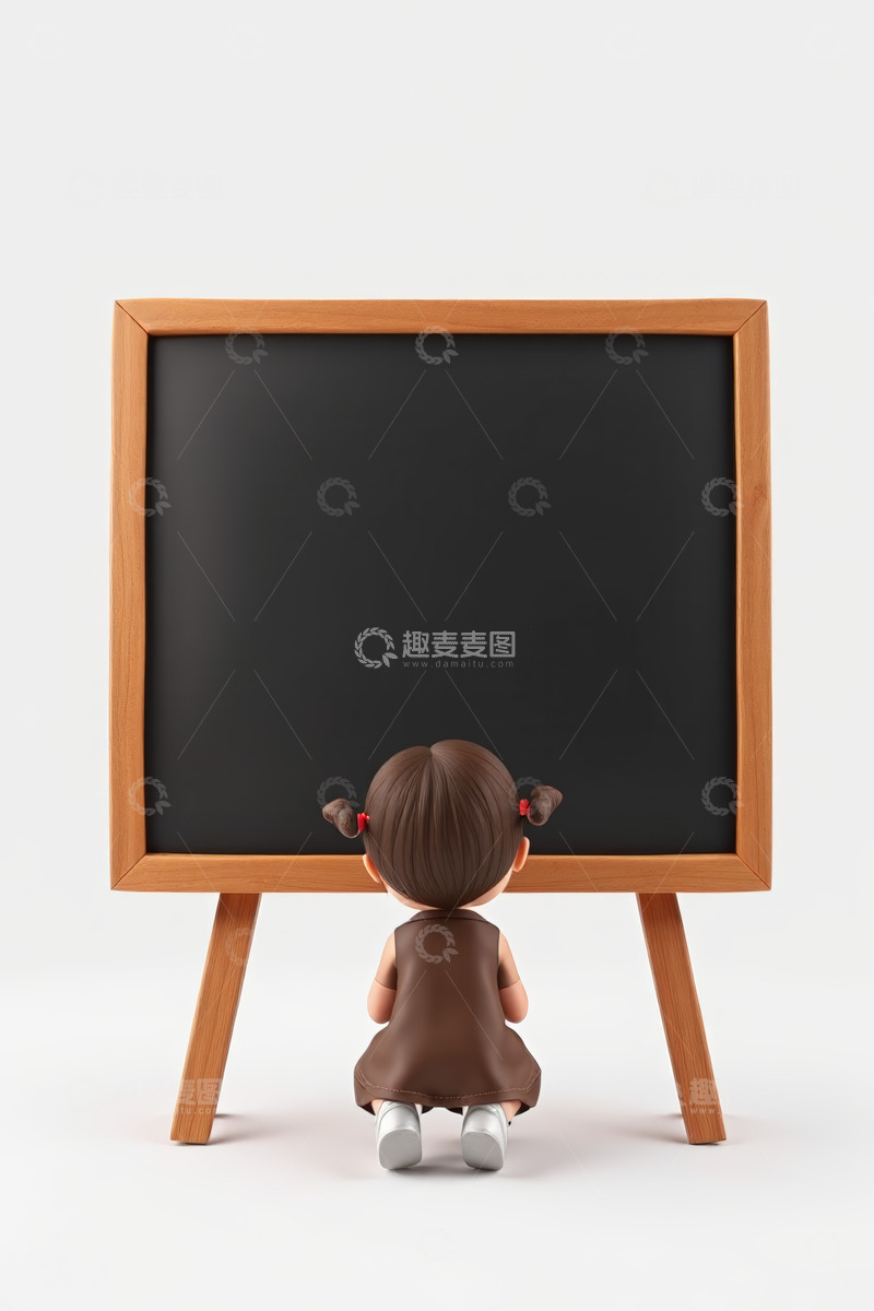 高清大图下载【趣麦麦图】小女孩面对黑板准备学习