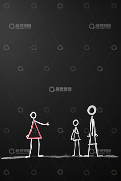 黑板上手绘一家三口互动场景