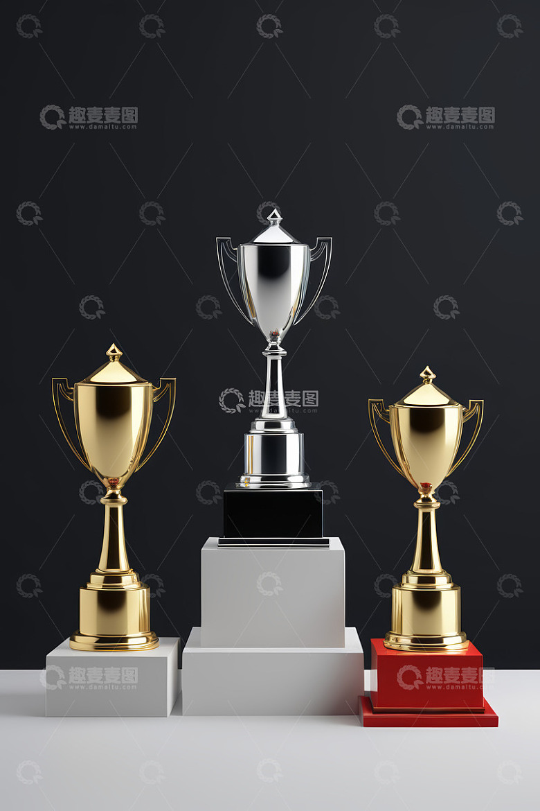 三座奖杯置于领奖台