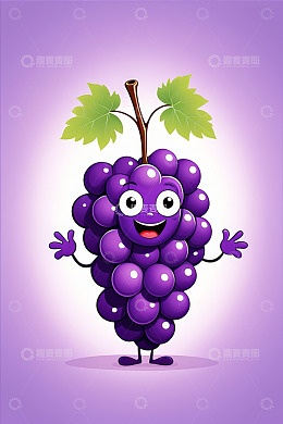 卡通形象紫色葡萄张开双手