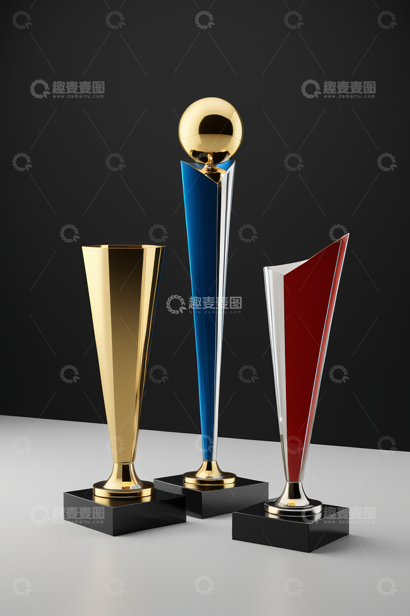 高清大图下载【趣麦麦图】三款金属奖杯展示