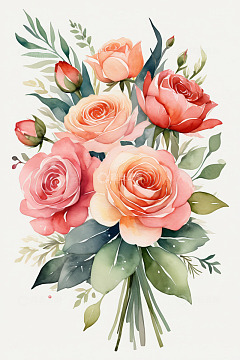水彩风格粉色玫瑰花束插画