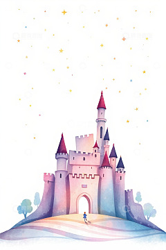 卡通风格梦幻城堡插画