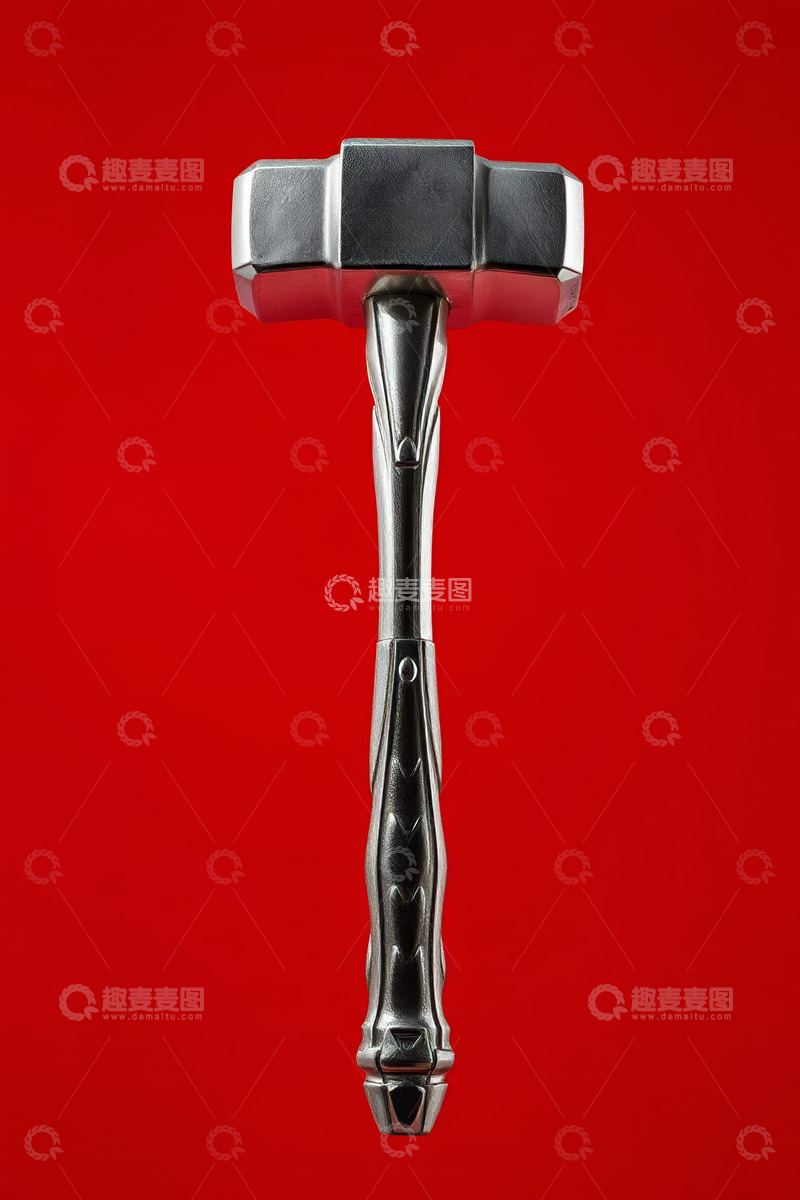 高清大图下载【趣麦麦图】红色背景下的金属锤子