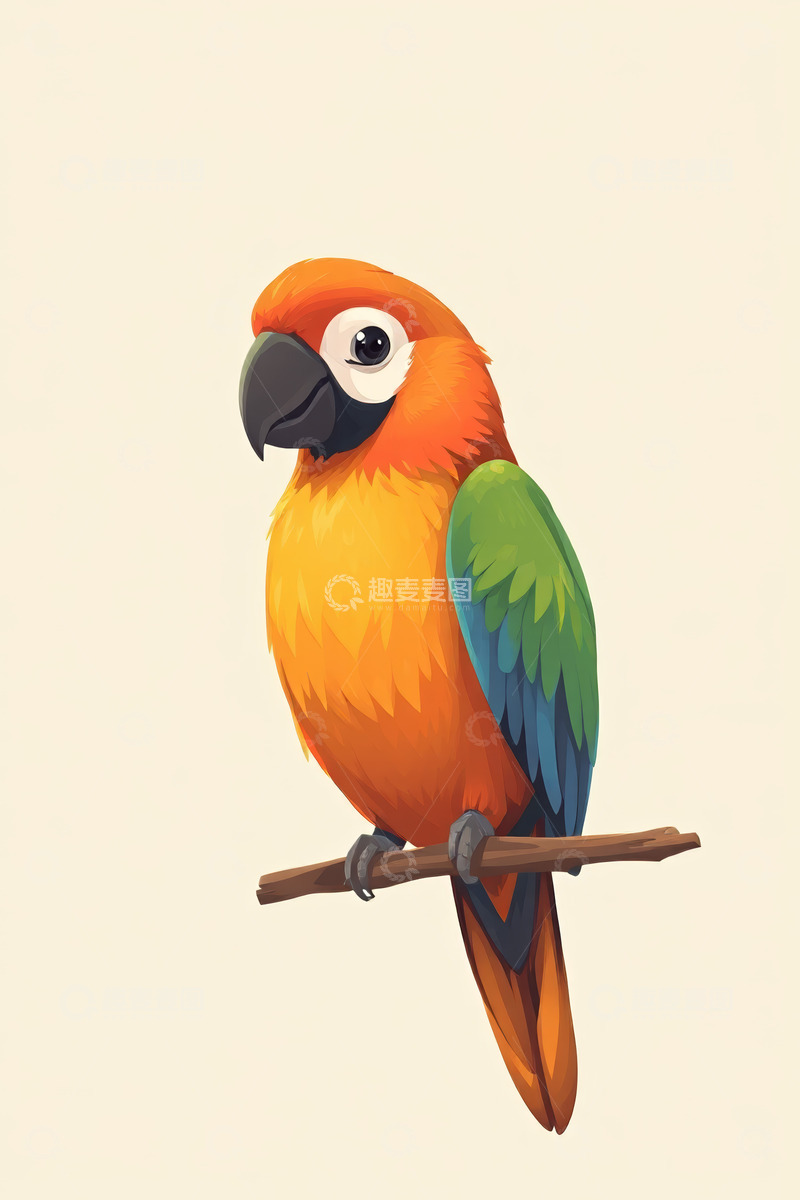 高清大图下载【趣麦麦图】彩色鹦鹉栖息于树枝