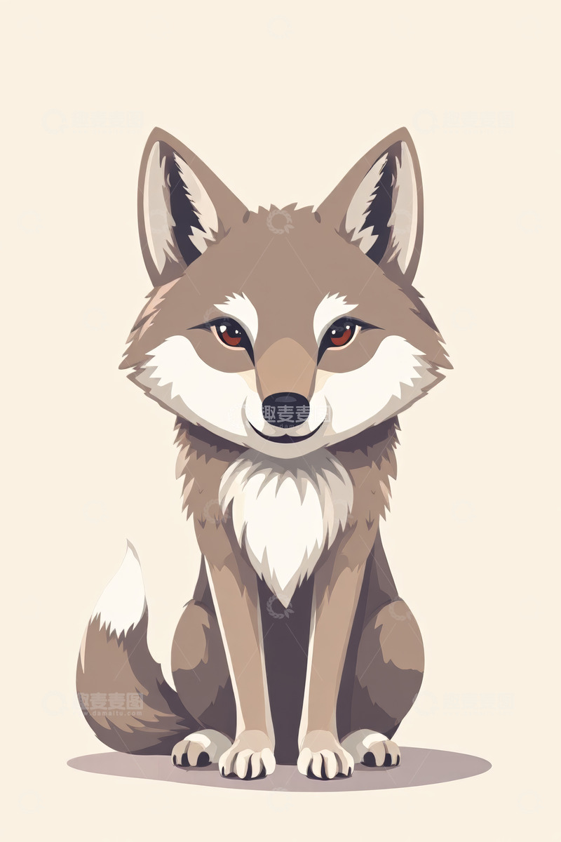 高清大图下载【趣麦麦图】卡通狐狸正坐插画
