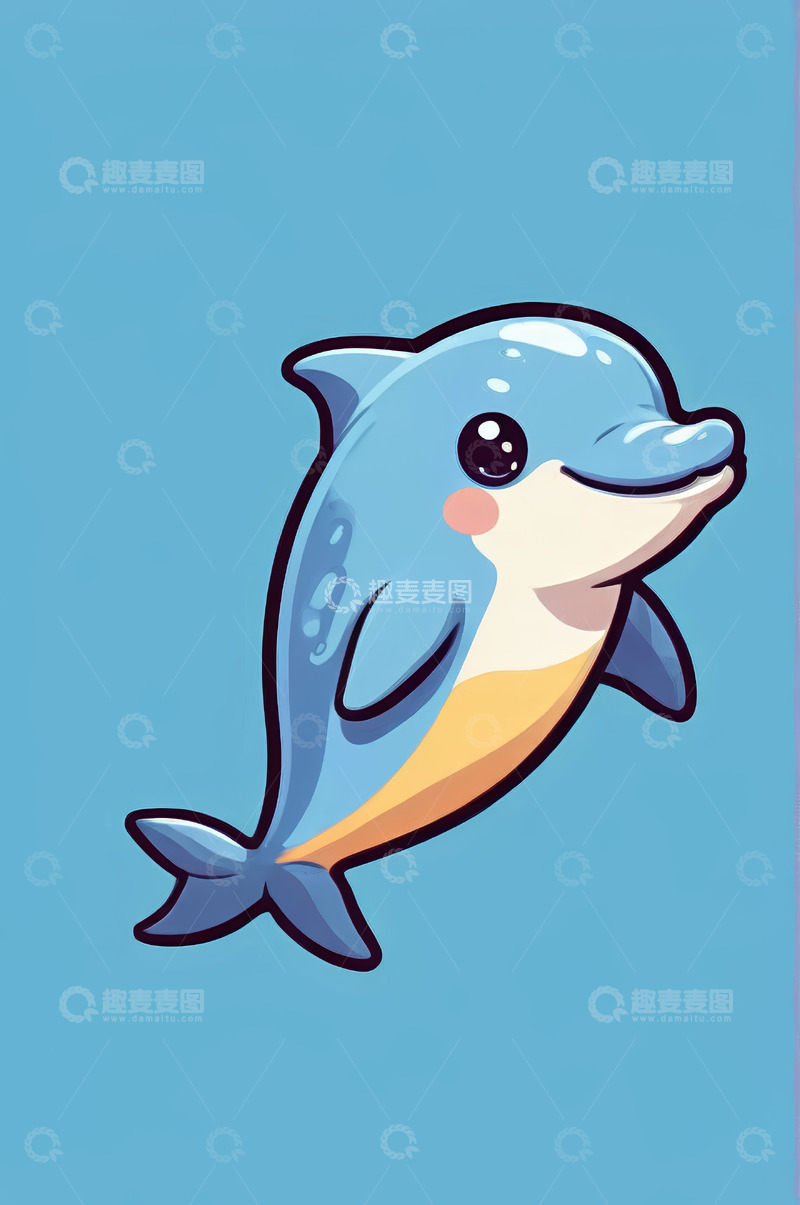 高清大图下载【趣麦麦图】卡通海豚形象插画