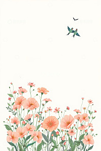 花卉与飞鸟的插画背景