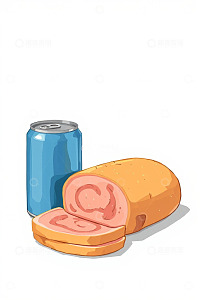 卡通风格饮料与肉制品插图