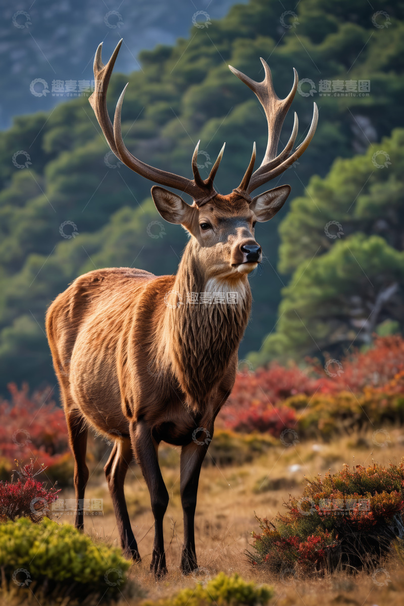 高清大图下载【趣麦麦图】野外站立的带角雄鹿