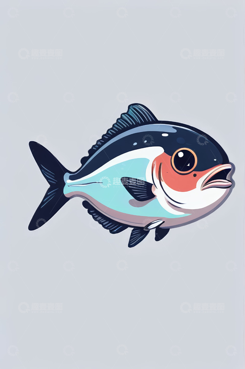 高清大图下载【趣麦麦图】卡通风格彩色鱼插画素材