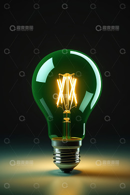 绿色发光灯泡特写