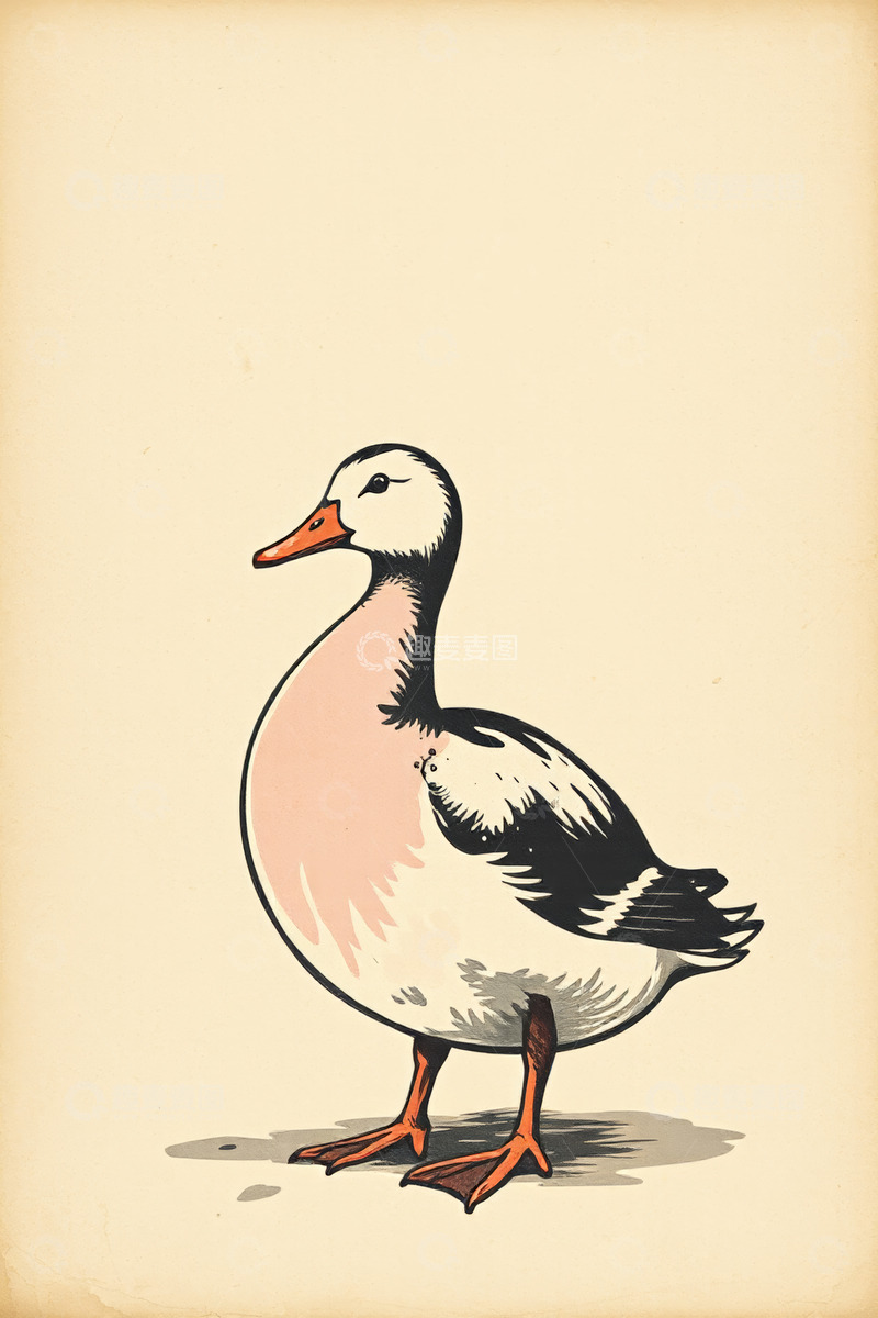 高清大图下载【趣麦麦图】复古风格鸭子插画