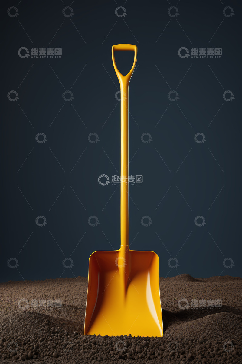 高清大图下载【趣麦麦图】黄色铁锹置于沙土之上