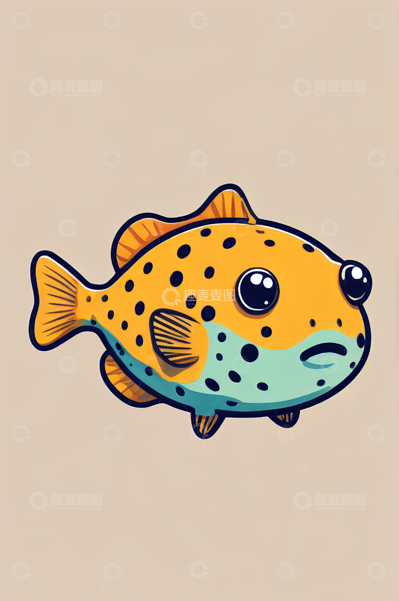 高清大图下载【趣麦麦图】卡通斑点鱼插画