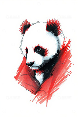 红黑风格熊猫头像插画