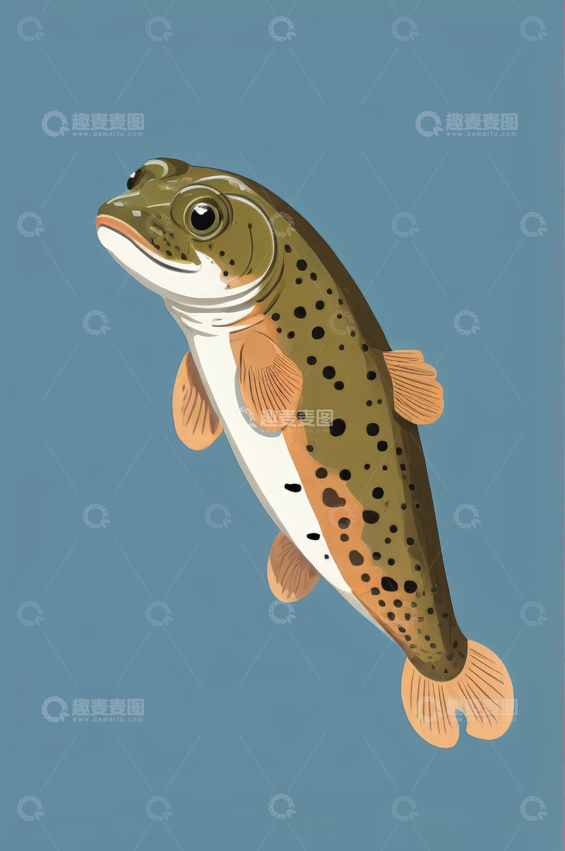 高清大图下载【趣麦麦图】卡通风格斑点鱼插画