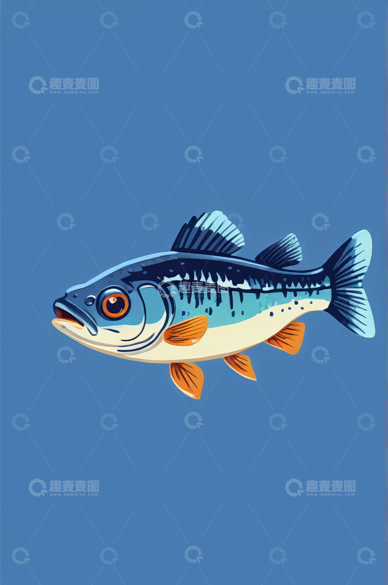 高清大图下载【趣麦麦图】蓝色背景上的卡通鱼