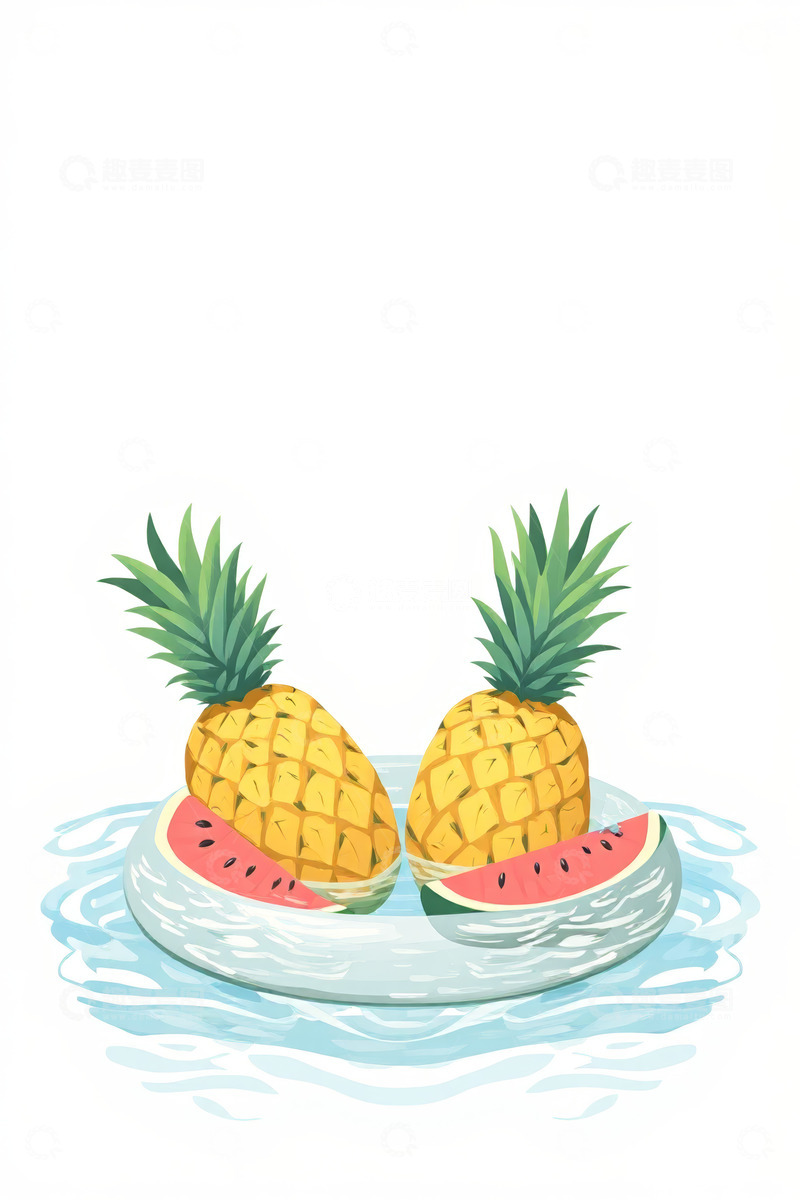 高清大图下载【趣麦麦图】水中漂浮的菠萝和西瓜切片