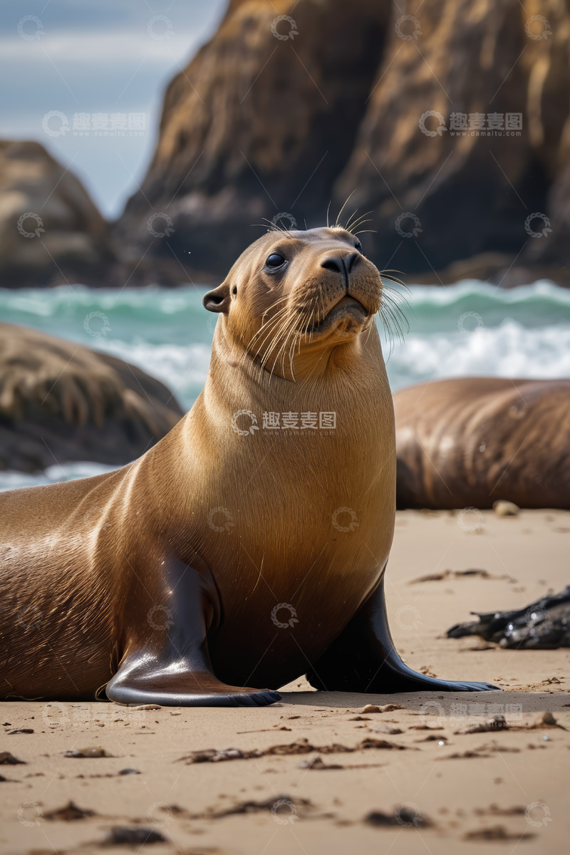 高清大图下载【趣麦麦图】海滩上休憩的海狮