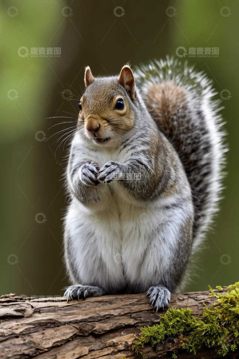 高清大图下载【趣麦麦图】站立在木头上的松鼠特写
