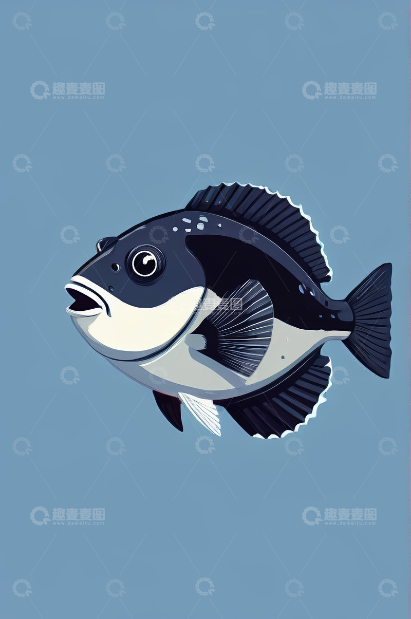 高清大图下载【趣麦麦图】卡通风格黑白鱼插画