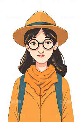 戴帽背包女孩人物肖像