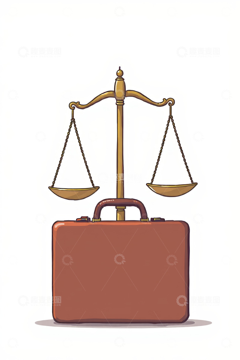 高清大图下载【趣麦麦图】法律概念相关手提箱与天平插画