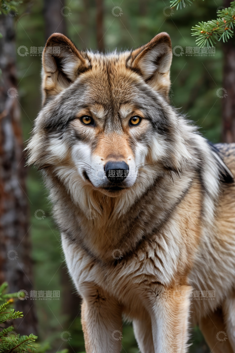 高清大图下载【趣麦麦图】森林中的狼特写