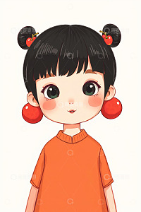 卡通风格双丸子头小女孩