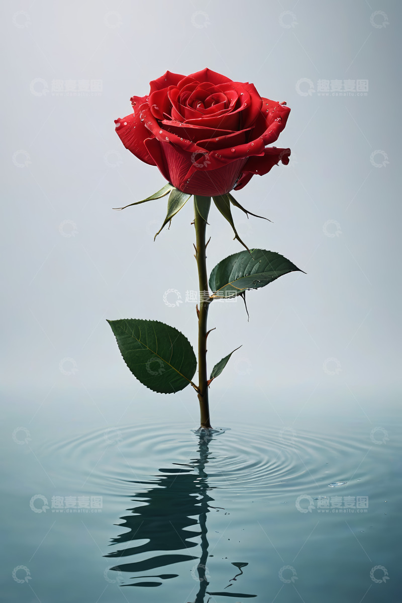 高清大图下载【趣麦麦图】水中红色玫瑰特写