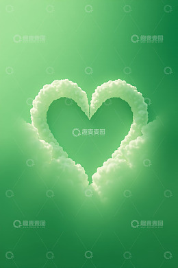绿色背景心形云朵图案