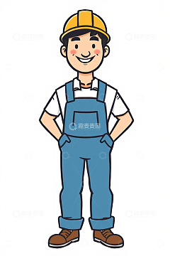 卡通工人形象双手插兜站立