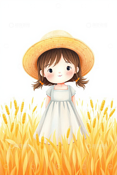麦田中的戴帽小女孩