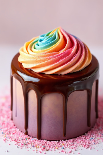 彩虹奶油装饰巧克力淋面蛋糕