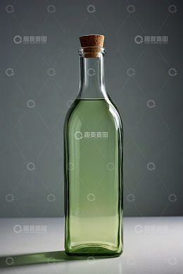 带软木塞的绿色玻璃瓶装液体